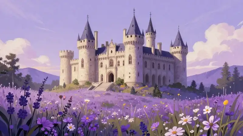 Medieval castle threatens the vibrant wild meadow