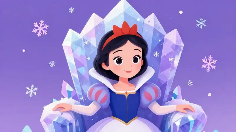 Whimsical storybook illustration of the friendly Snow Queen