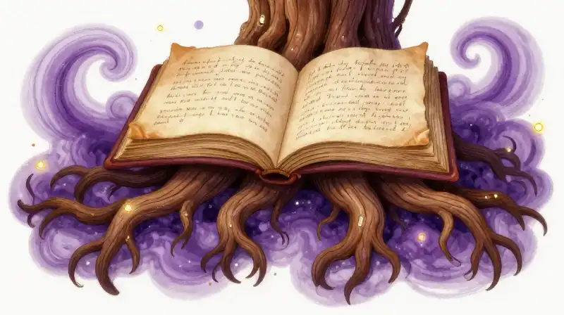 Ancient tales and primal archetypes in a magical storybook scene