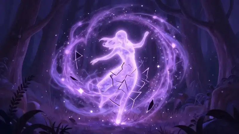 Trickster chaos and creation in a whimsical purple forest