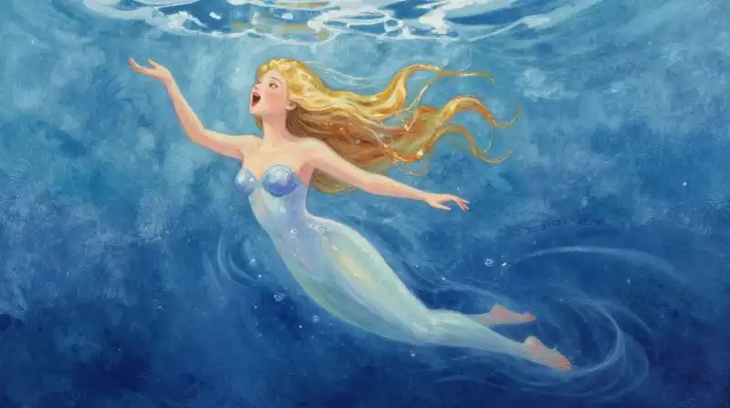Whimsical half-bird siren singing on magical waters